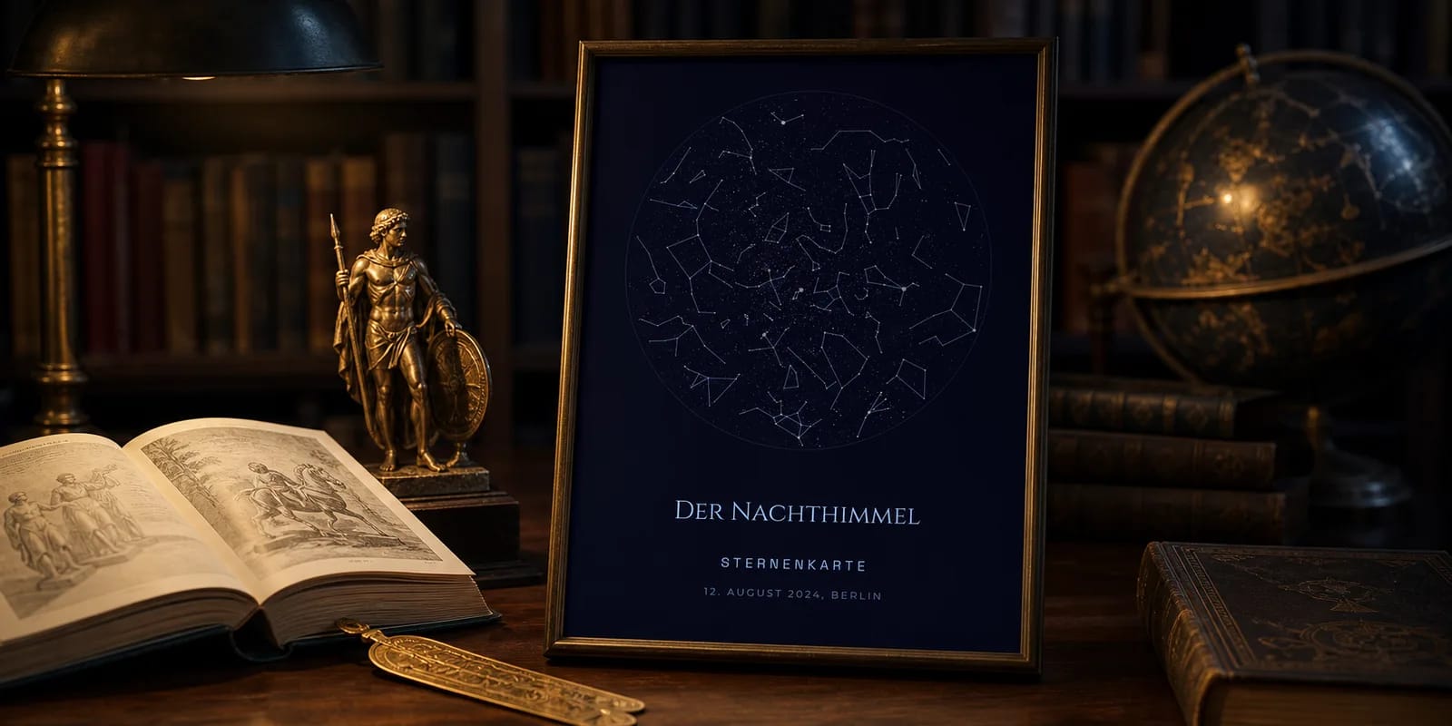 Ein dunkler Nachthimmel mit Sternbildlinien zwischen hellen Sternen