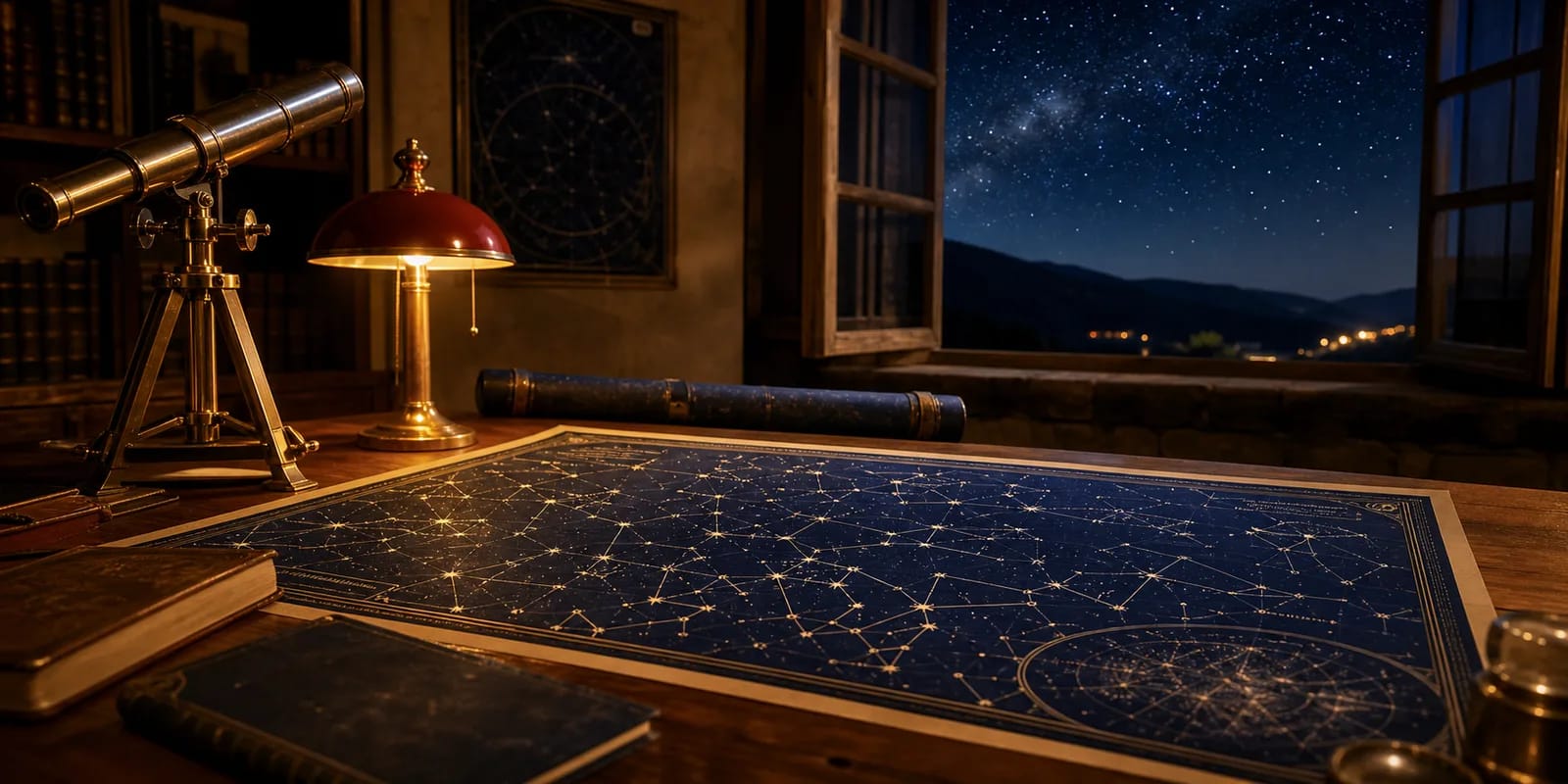 El cielo nocturno con las lineas de las constelaciones