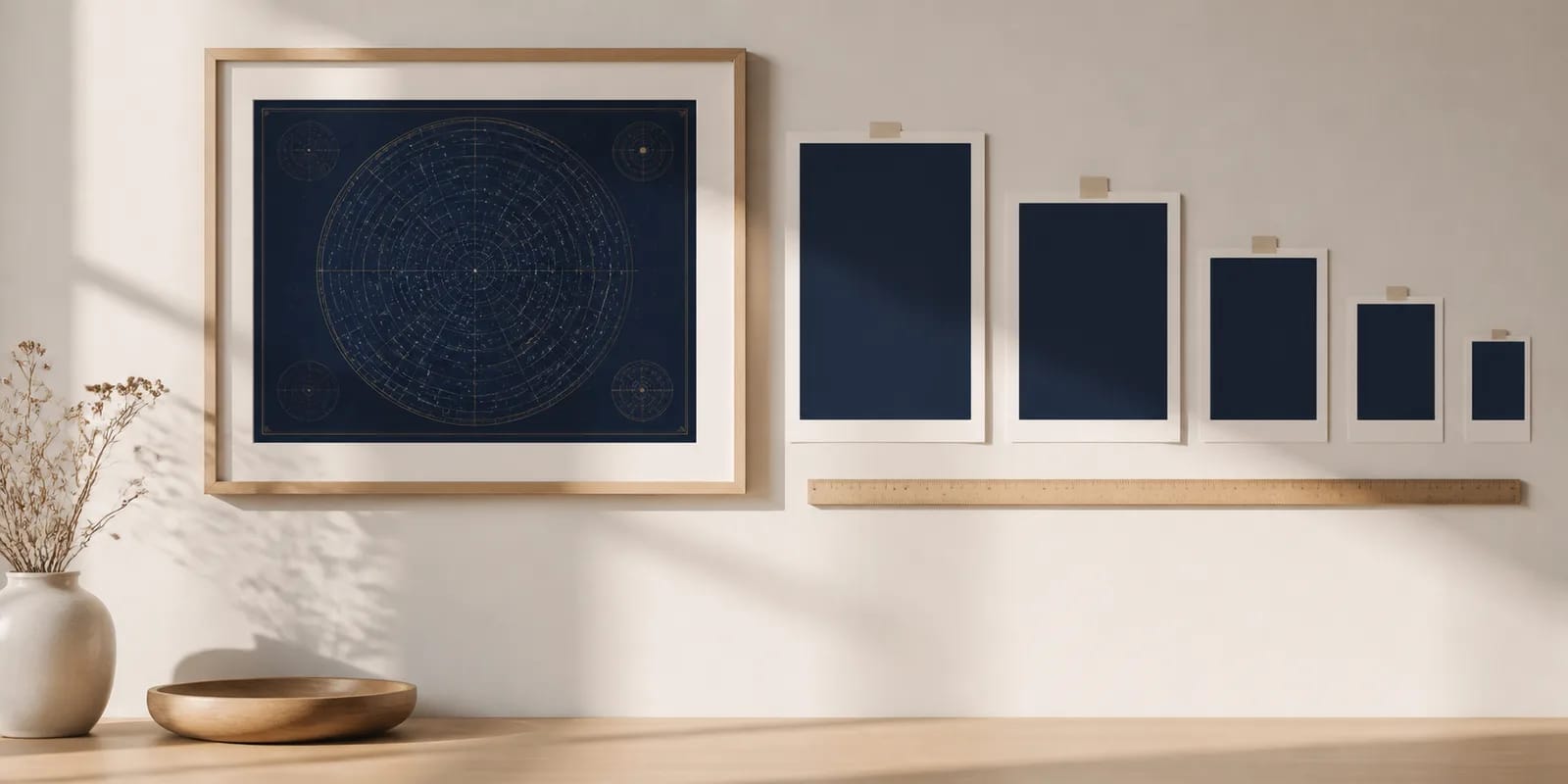 Láminas astronómicas enmarcadas de distintos tamaños