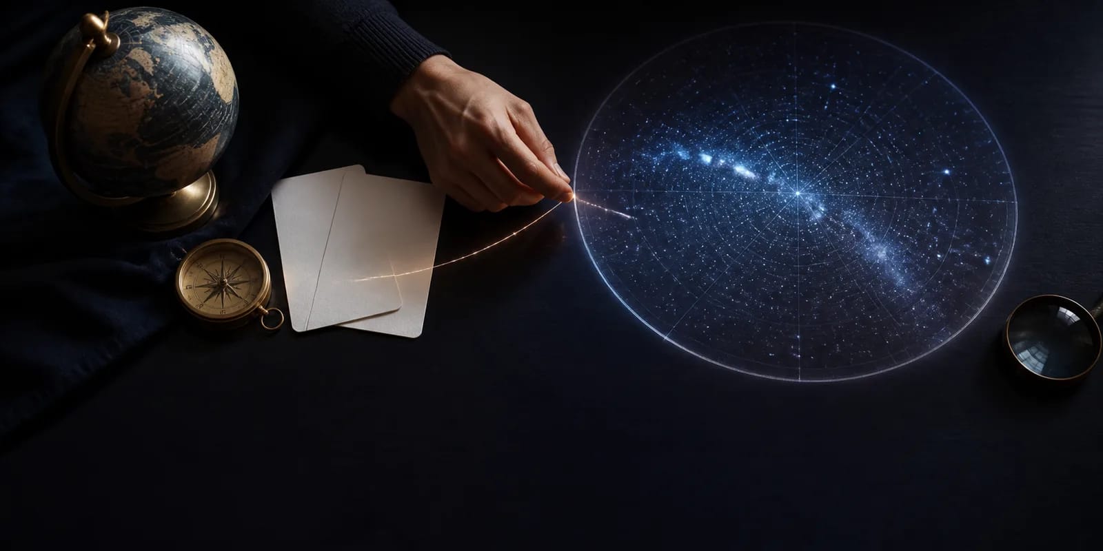 アルゴリズムが座標と日付から星の位置を計算する仕組みを示した図