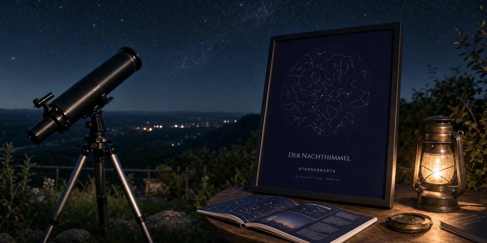 Ein Teleskop, das auf den sternenklaren Nachthimmel gerichtet ist