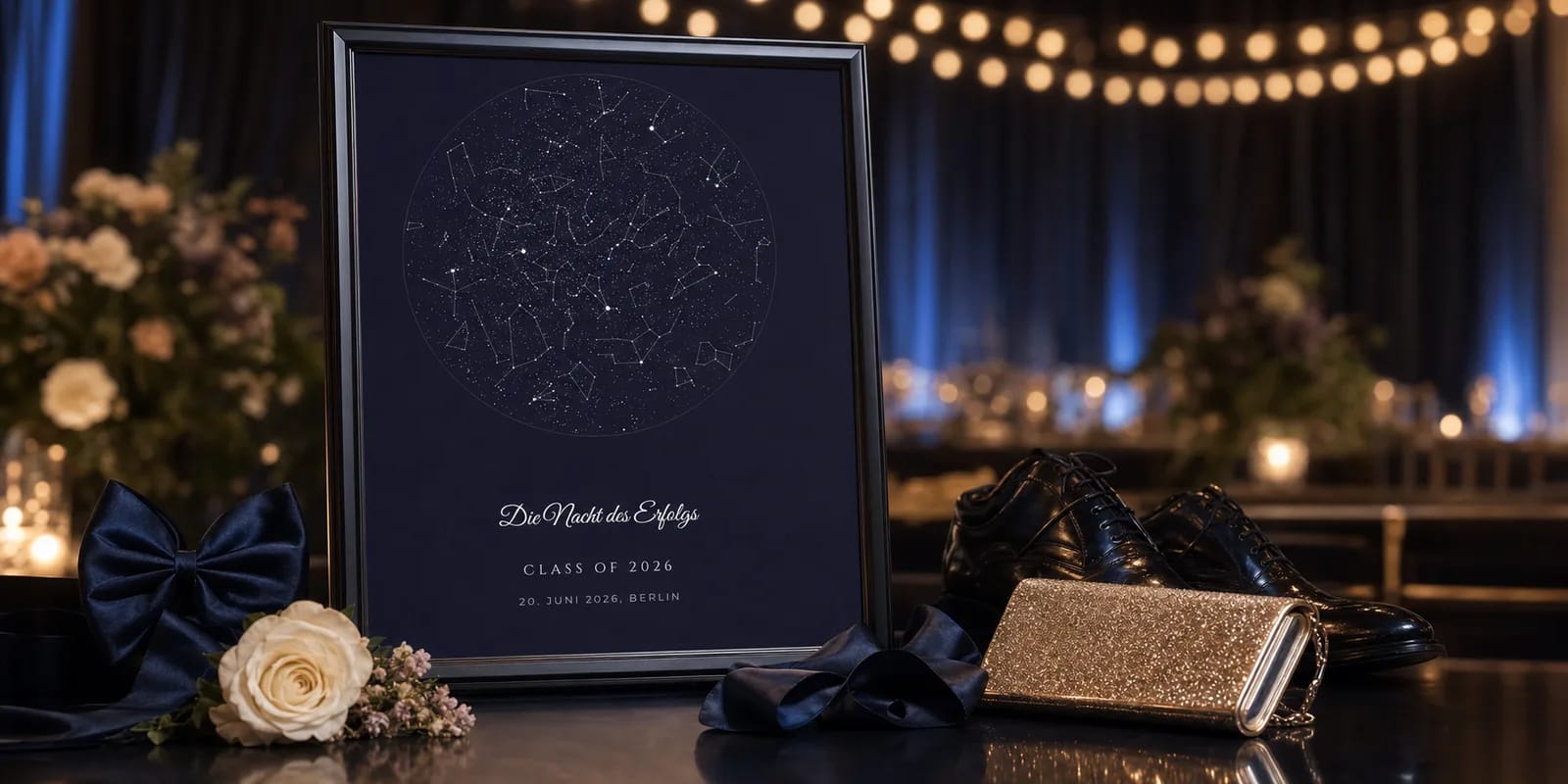 Eine Sternenkarte mit einem romantischen Mitternachtsblau-Design