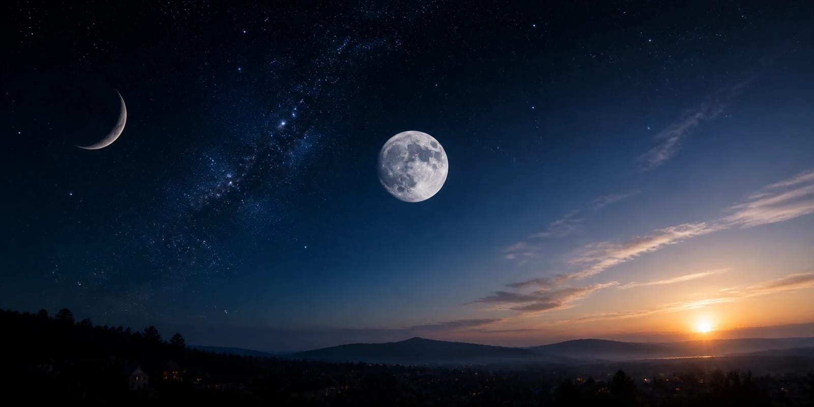 天の川が広がる冬の景色の上の星空