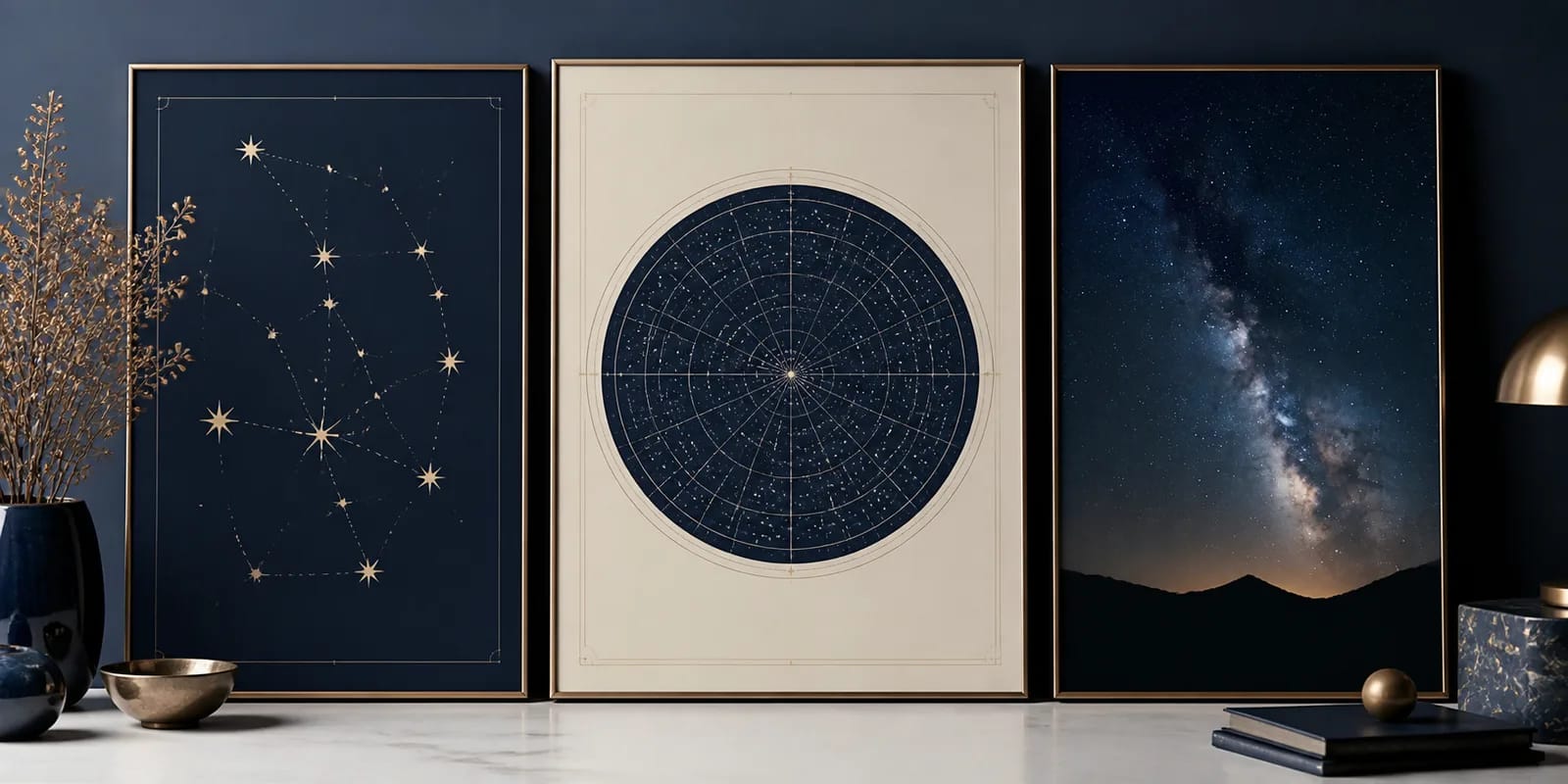 Three art formats compared: constellation poster, star map and night-sky print