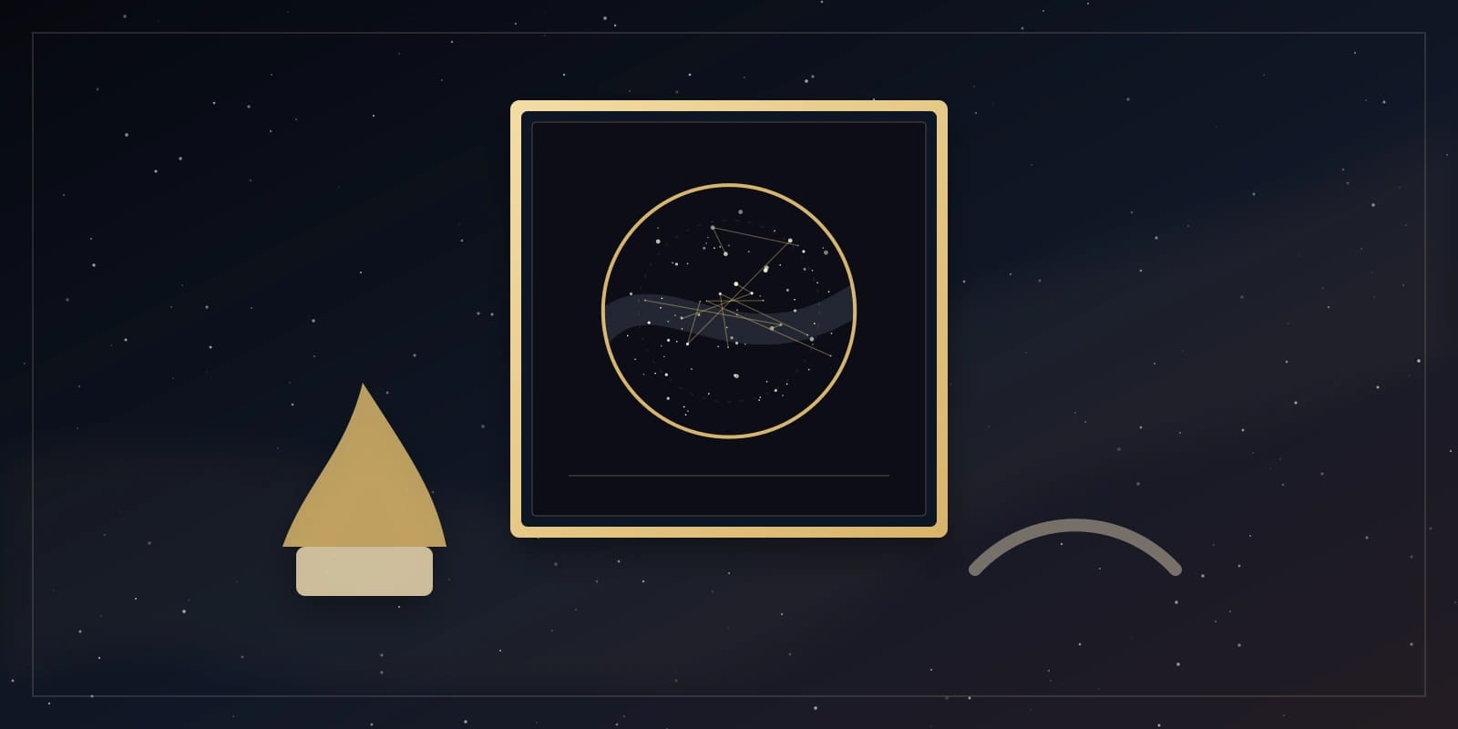 Un mapa estelar memorial enmarcado con velas y flores