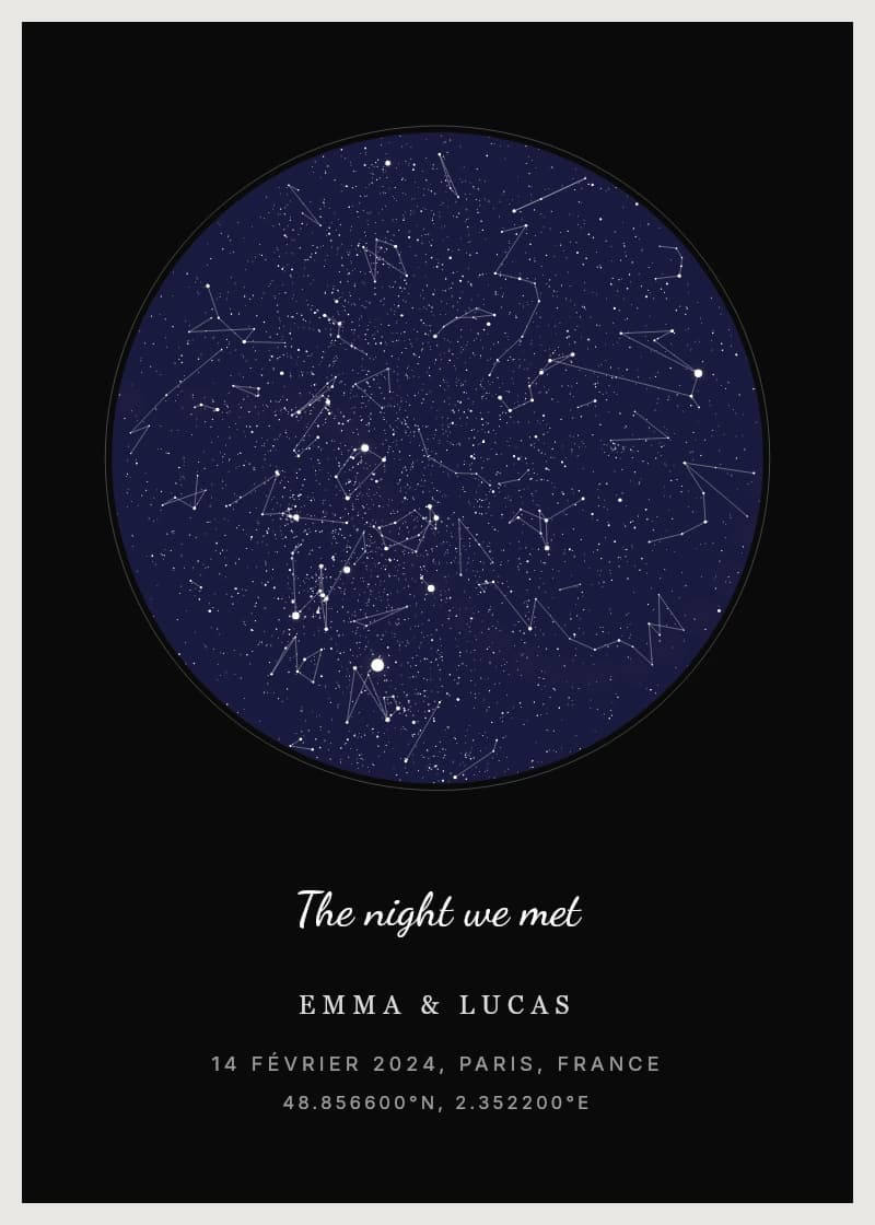 Marine & Noir — carte du ciel personnalisée